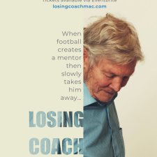 Documentary poster for 'Losing Coach Mac' with details about when the event is taking place.